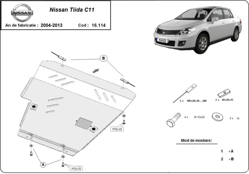 Plieninė variklio apsauga Nissan Tiida (2007-2011)