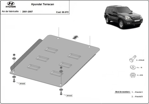Plieninė pavarų dėžės apsauga Hyundai Terracan (2001-2007) Plieninė pavarų dėžės apsauga Hyundai Terracan (2001-2007)