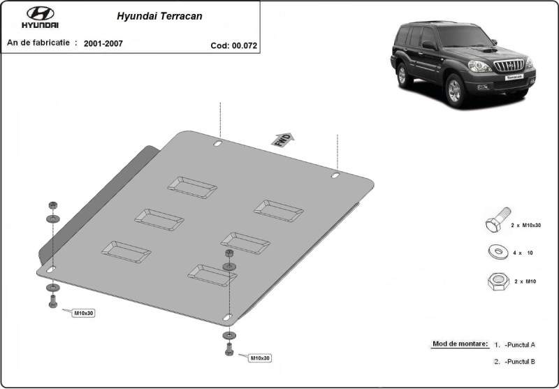 Plieninė pavarų dėžės apsauga Hyundai Terracan (2001-2007)
