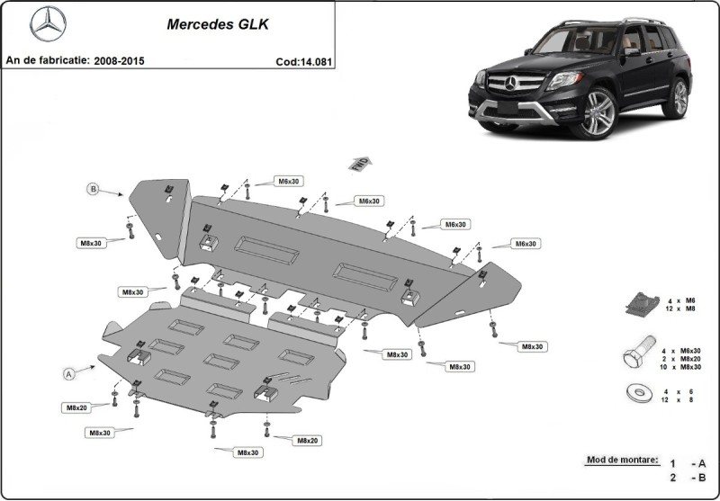 Plieninė variklio apsauga Mercedes GLK X204 (2008-2026)