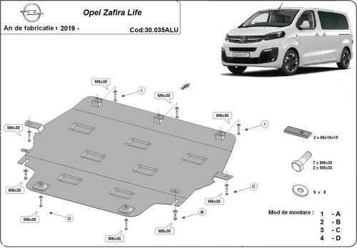 Aliumininė variklio apsauga Opel Zafira Life (2019-2026)