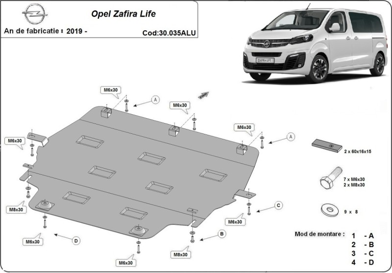 Aliumininė variklio apsauga Opel Zafira Life (2019-2026)
