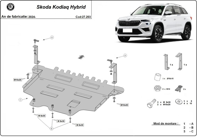 Plieninė variklio apsauga Skoda Kodiaq (2024-2026)