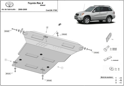 Plieninė variklio apsauga Toyota Rav4 dyzelinas (2000-2005)