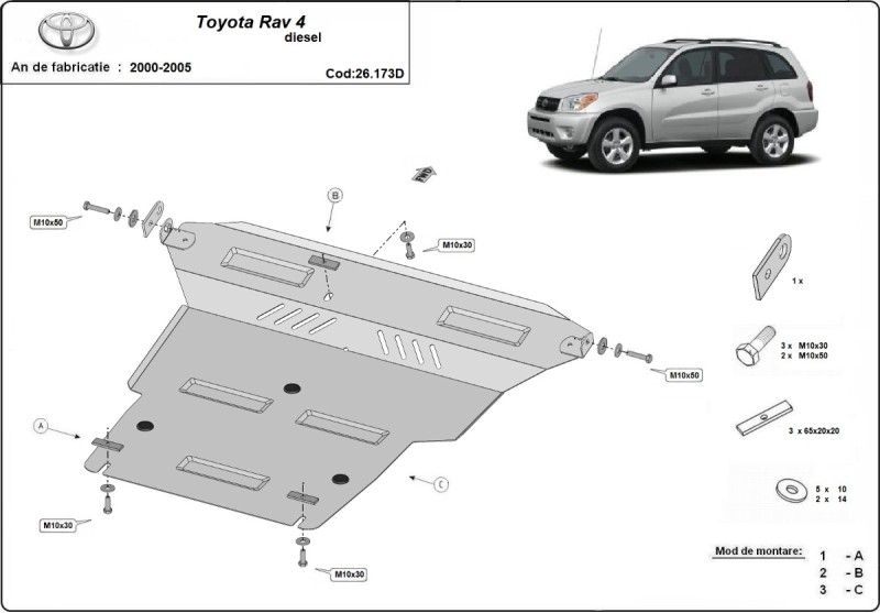Plieninė variklio apsauga Toyota Rav4 dyzelinas (2000-2005)