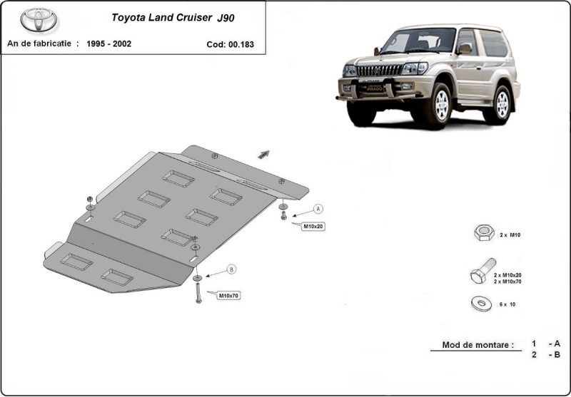 Plieninė pavarų dėžės apsauga Toyota Land Cruiser J90 - tik 3 durų versijai (1995-2002)