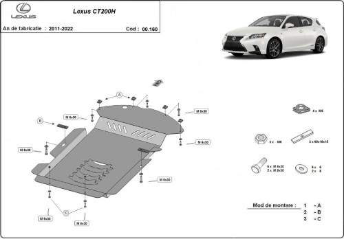 Plieninė katalizatoriaus apsauga Lexus CT200H (2011-2026)