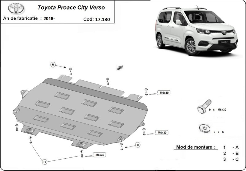 Plieninė variklio apsauga Toyota Proace City Verso (2019-2026)