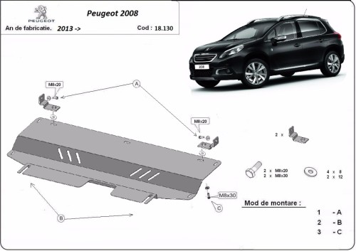 Plieninė variklio apsauga Peugeot 2008 (2013-2019)