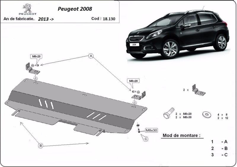 Plieninė variklio apsauga Peugeot 2008 (2013-2019)