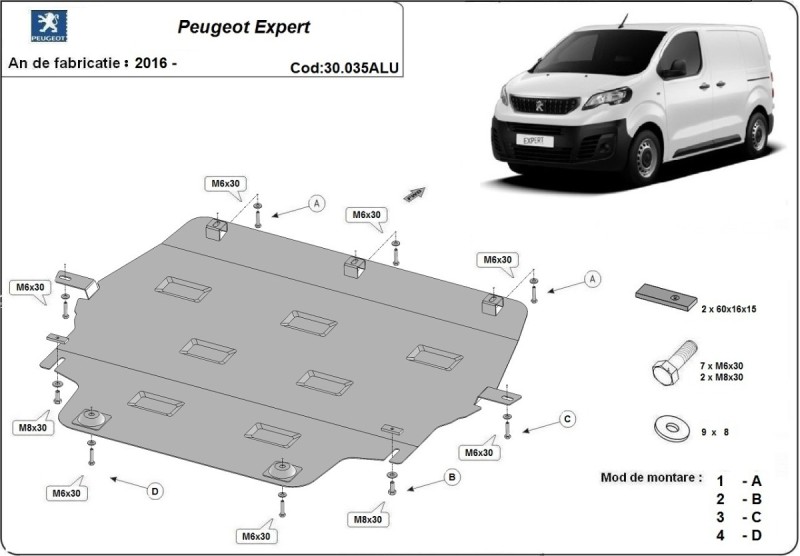 Aliumininė variklio apsauga Peugeot Expert (2016-2026)