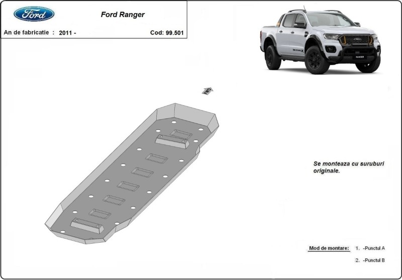 Plieninė kuro bako apsauga Ford Ranger (2011-2023)