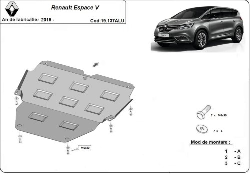 Aliumininė variklio apsauga Renault Espace (2015-2026)