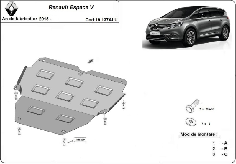 Aliumininė variklio apsauga Renault Espace (2015-2026)