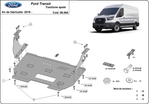 Plieninė variklio apsauga Ford Transit - RWD (2013-2023)