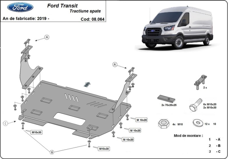 Plieninė variklio apsauga Ford Transit - RWD (2013-2023)
