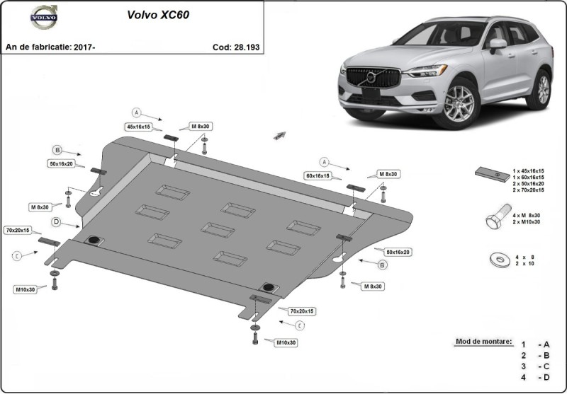 Plieninė variklio apsauga Volvo XC60 (2017-2026)