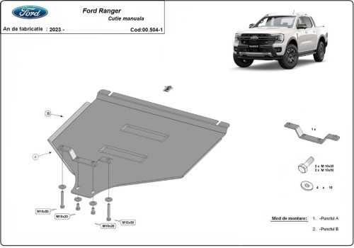 Plieninė mechaninės pavarų dėžės apsauga Ford Ranger (2023-2026) Plieninė mechaninės pavarų dėžės apsauga Ford Ranger (2023-2026)