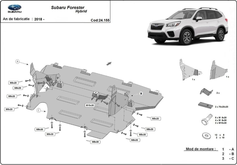 Plieninė variklio apsauga Subaru Forester - hybryda (2018-2026)
