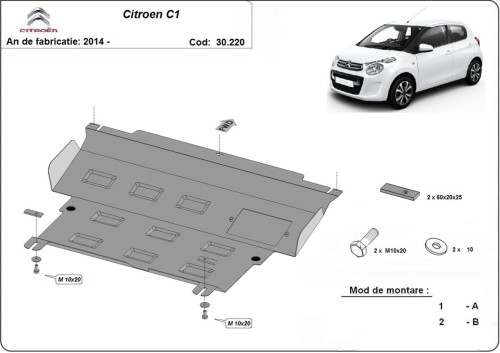 Plieninė variklio apsauga Citroen C1 (2014-2022)