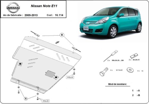 Plieninė variklio apsauga Nissan Note (2007-2013)