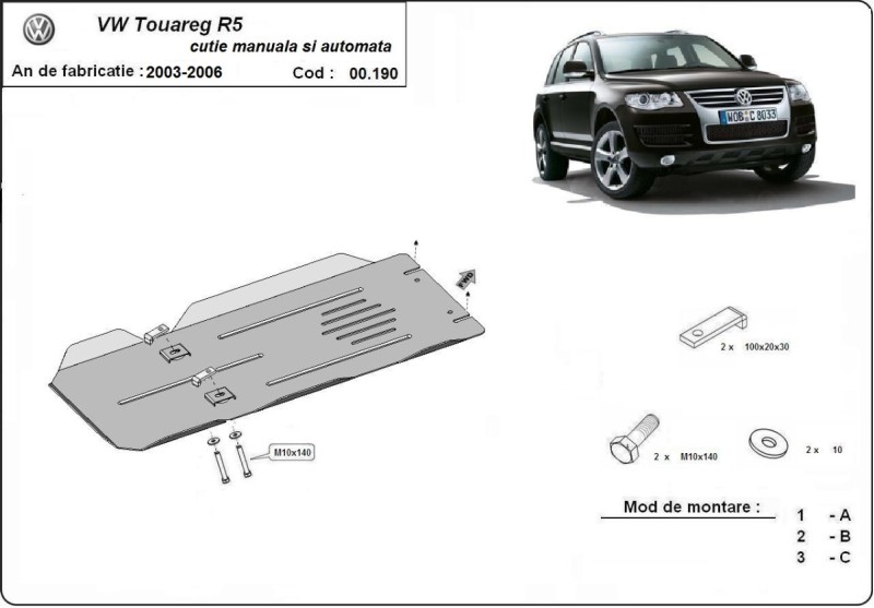 Plieninė automatinės pavarų dėžės apsauga VW Touareg 7L (2003-2006)