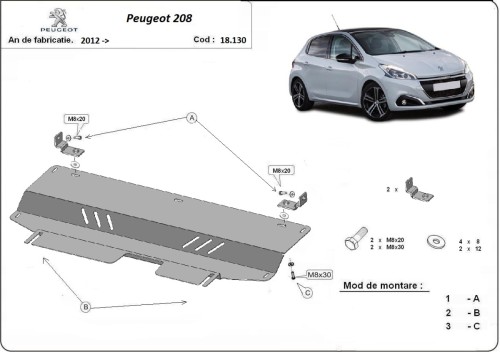 Plieninė variklio apsauga Peugeot 208 (2012-2019)
