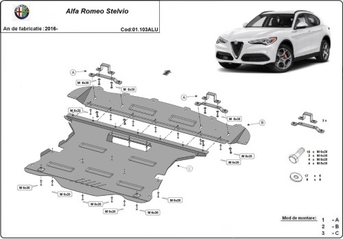 Aliumininė variklio apsauga Alfa Romeo Stelvio (2016-2026)