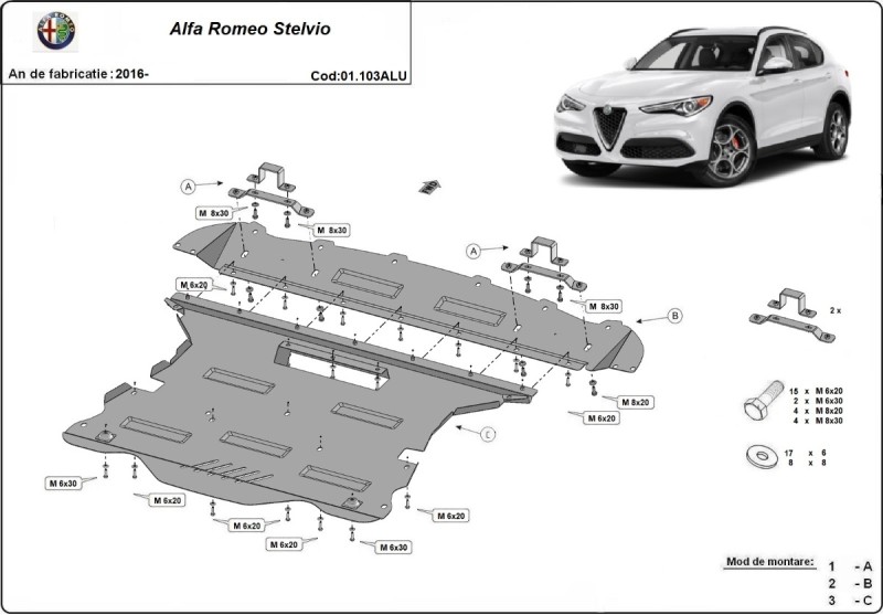 Aliumininė variklio apsauga Alfa Romeo Stelvio (2016-2026)
