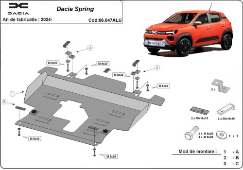 Aliumininė variklio apsauga Dacia Spring (2024-2026)