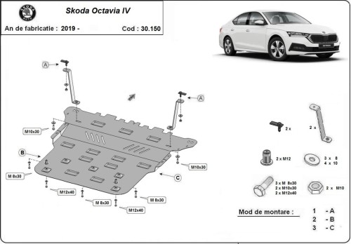 Plieninė variklio apsauga Skoda Octavia 4 (2019-2026)