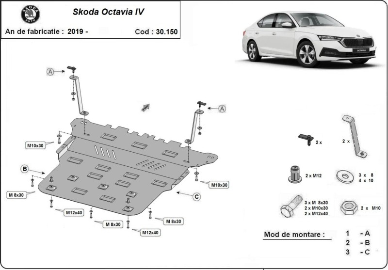 Plieninė variklio apsauga Skoda Octavia 4 (2019-2026)