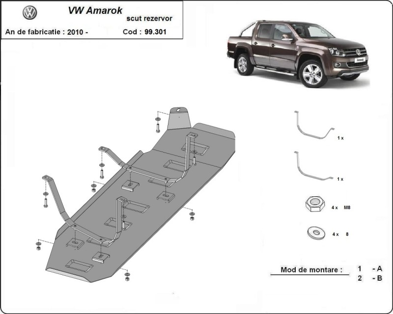 Plieninė kuro bako apsauga Volkswagen Amarok - tik versijoms be gamyklinės apsaugos (2010-2022)