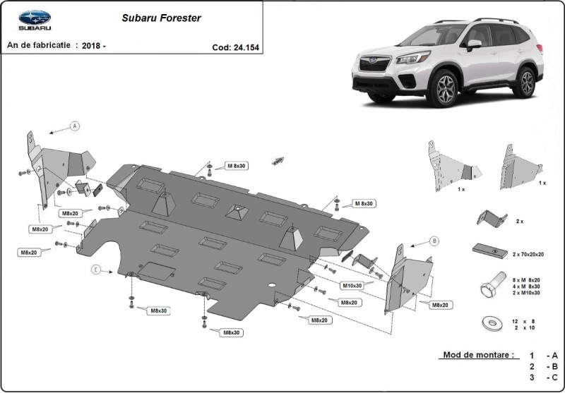 Plieninė variklio apsauga Subaru Forester 5 (2018-2024)