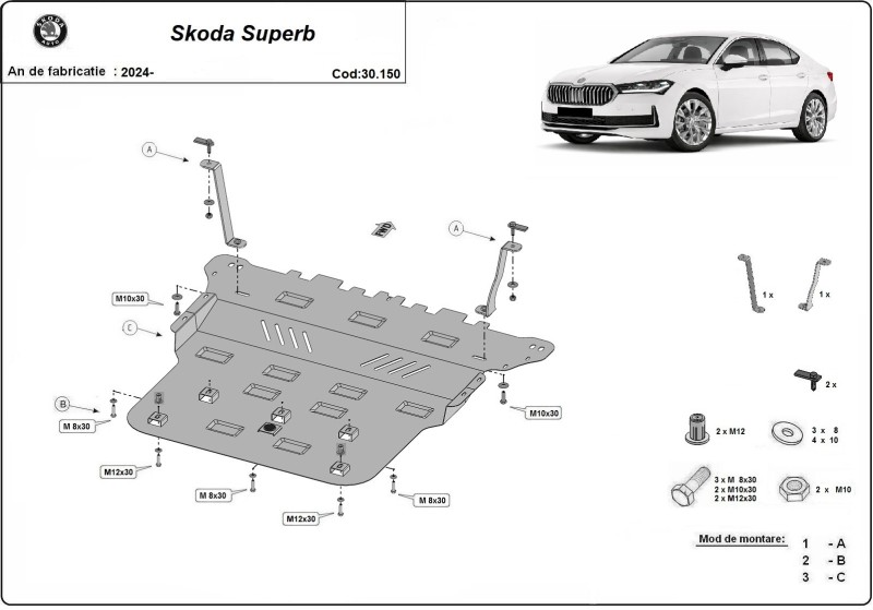 Plieninė variklio apsauga Skoda Superb 4 (2024-2026)