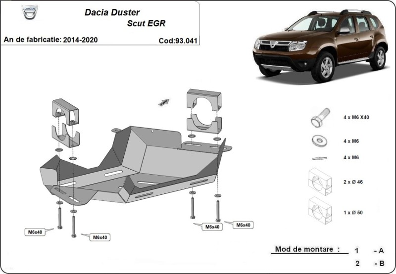 Plieninė EGR apsauga Dacia Duster (2014-2017)