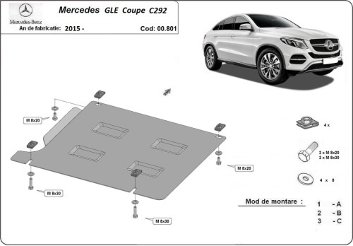Plieninė pavarų dėžės apsauga Mercedes GLE Coupe C292 (2015-2019) Plieninė pavarų dėžės apsauga Mercedes GLE Coupe C292 (2015-2019)