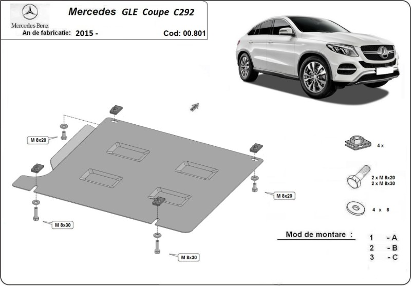 Plieninė pavarų dėžės apsauga Mercedes GLE Coupe C292 (2015-2019)