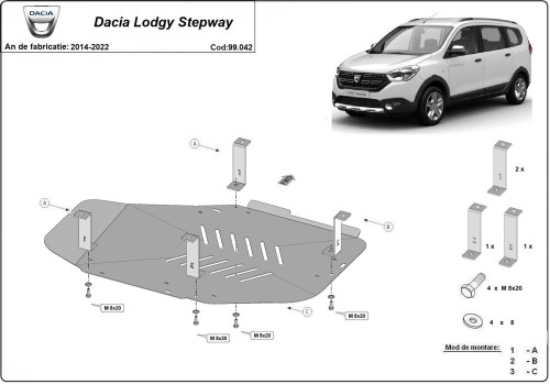 Plieninė kuro bako apsauga Dacia Lodgy Stepway (2014-2022)