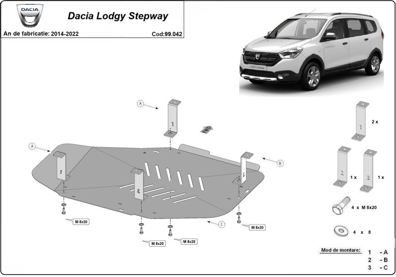 Plieninė kuro bako apsauga Dacia Lodgy Stepway (2014-2022)