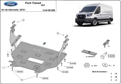 Plieninė variklio apsauga Ford Transit - 4x4 (2013-2023)