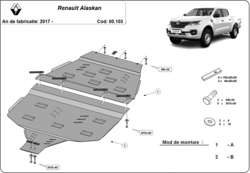 Plieninė pavarų dėžės apsauga Renault Alaskan (2017-2026) Plieninė pavarų dėžės apsauga Renault Alaskan (2017-2026)