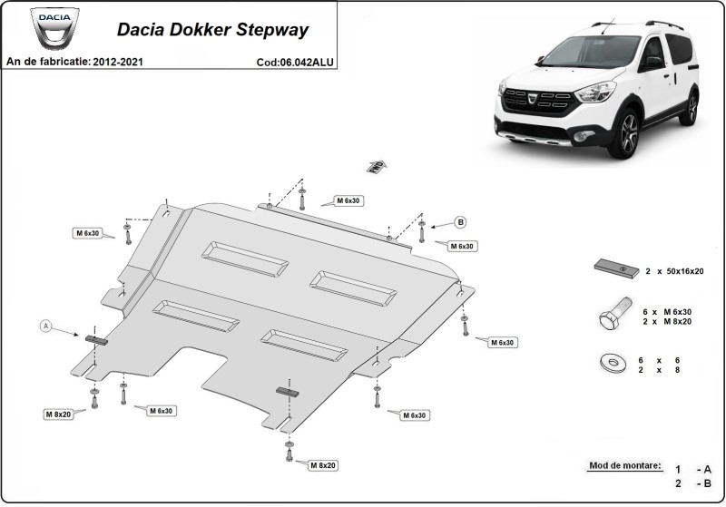 Aliumininė variklio apsauga DACIA Dokker Stepway (2012-2021)