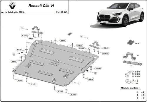 Plieninė variklio apsauga Renault Clio 6 (2025-2026)