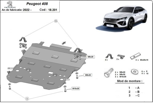 Plieninė variklio apsauga Peugeot 408 (2022-2026)