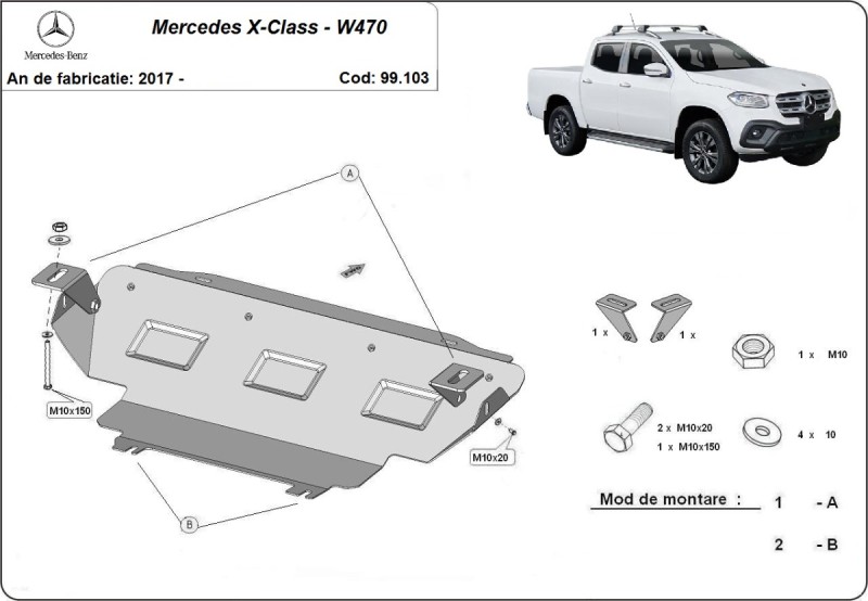 Plieninė radiatoriaus apsauga Mercedes X-Class (2017-2020)