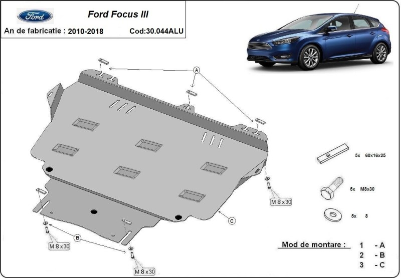 Aliumininė variklio apsauga Ford Focus (2010-2018)