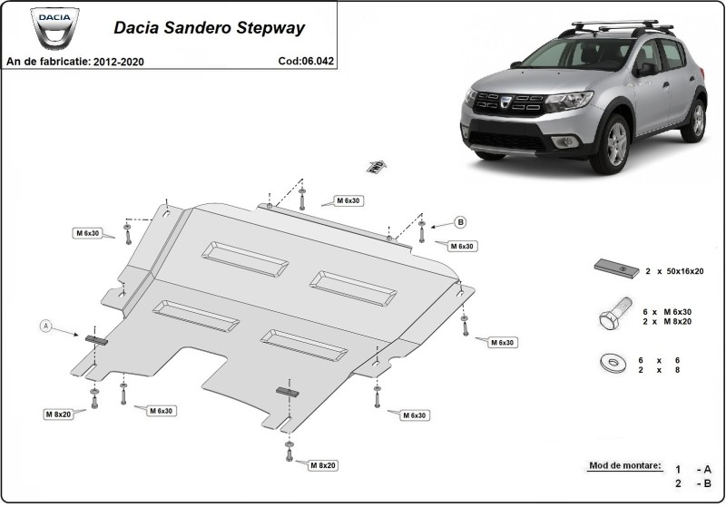 Plieninė variklio apsauga Dacia Sandero Stepway (2012-2020)