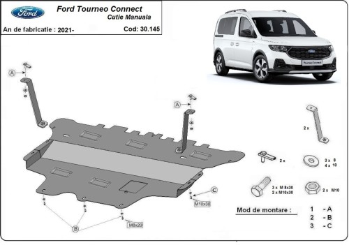 Plieninė variklio apsauga Ford Tourneo Connect (2021-2026)