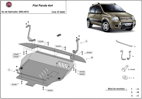 Plieninė variklio apsauga Fiat Panda 4x4 (2003-2012)